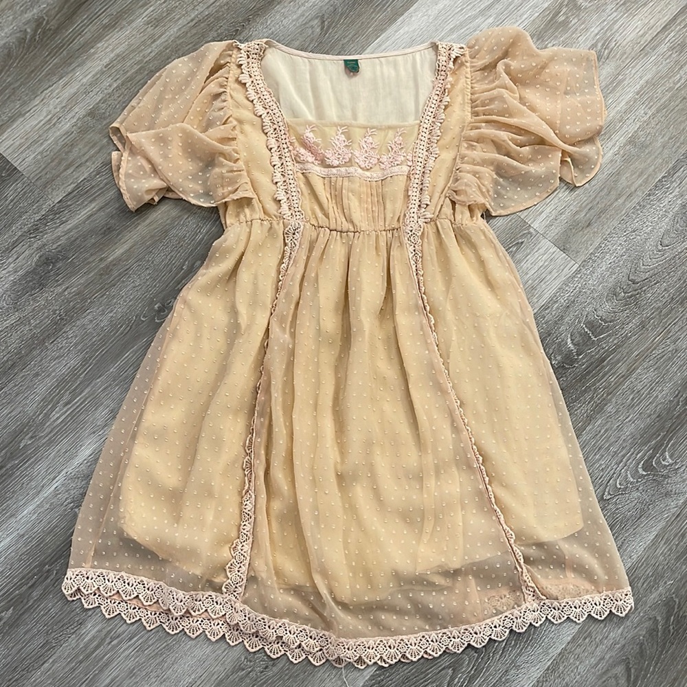 Farm Rio lace and chiffon overlay dress flutter sleeve short babydoll sz P small